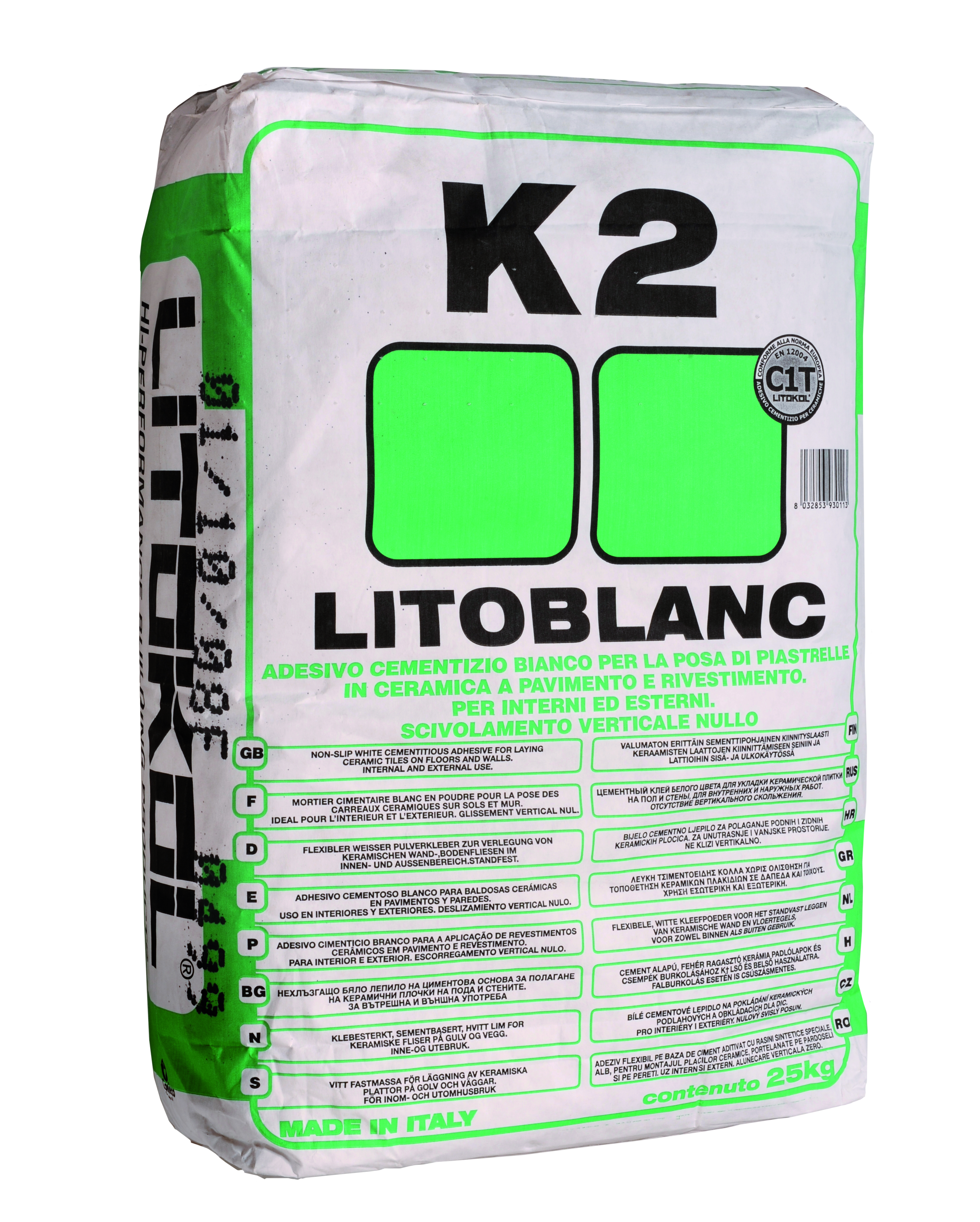 Экстрабелый клей для мозаики. Класс С1Т. LITOBLANC К2, 25 кг